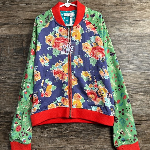 Matilda Jane Red and Green Bomber Jacket Eclectic Floral Style Girls Size 10 - Picture 1 of 7
